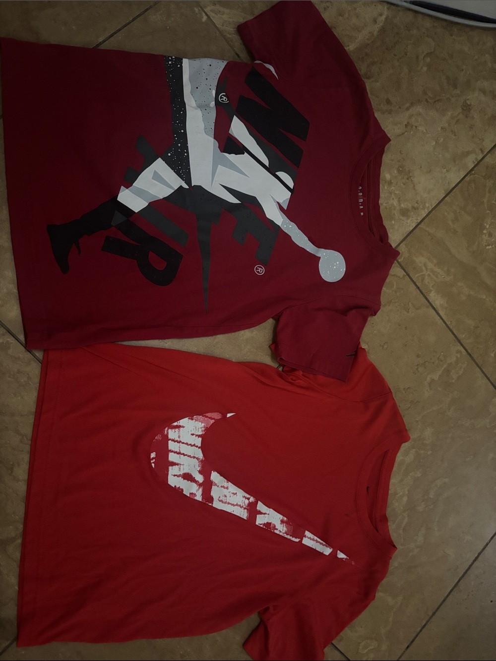Jordan Kids Red Short Sleeve Tees with White and Black Graphics